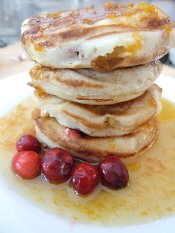 Cranberry Pancakes with Orange Honey Maple Syrup